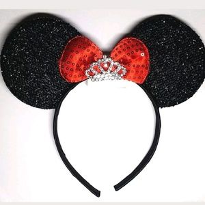 Minnie ears black red bow crystal crown